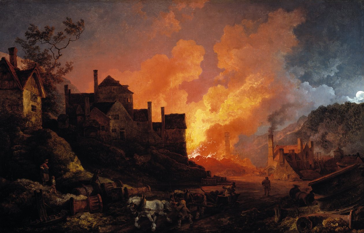 Coalbrookdale nocą, 1801 autorstwa Philippe Jacques de Loutherbourg