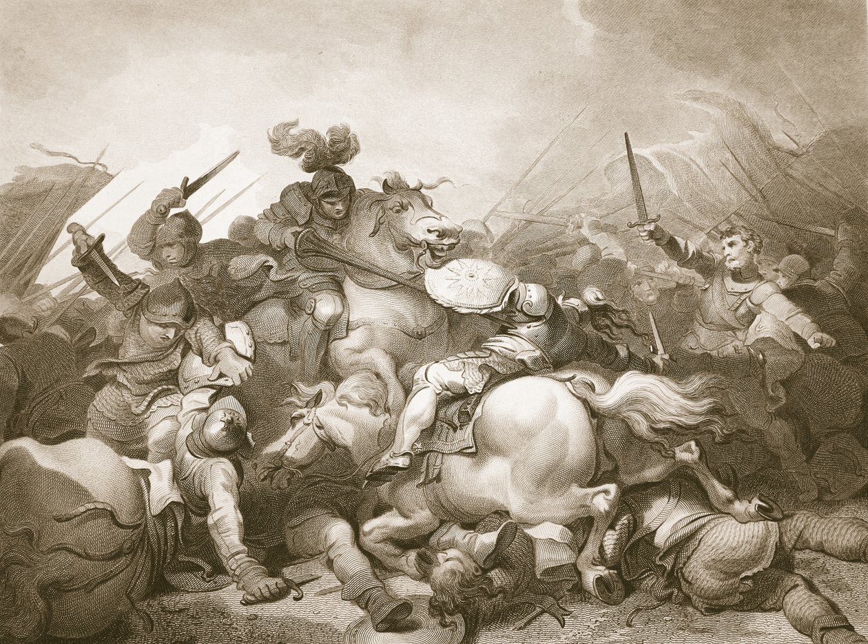 Bitwa pod Bosworth Field, grawerowana przez J. Thomsona, ilustracja z „Historii Anglii” Davida Hume