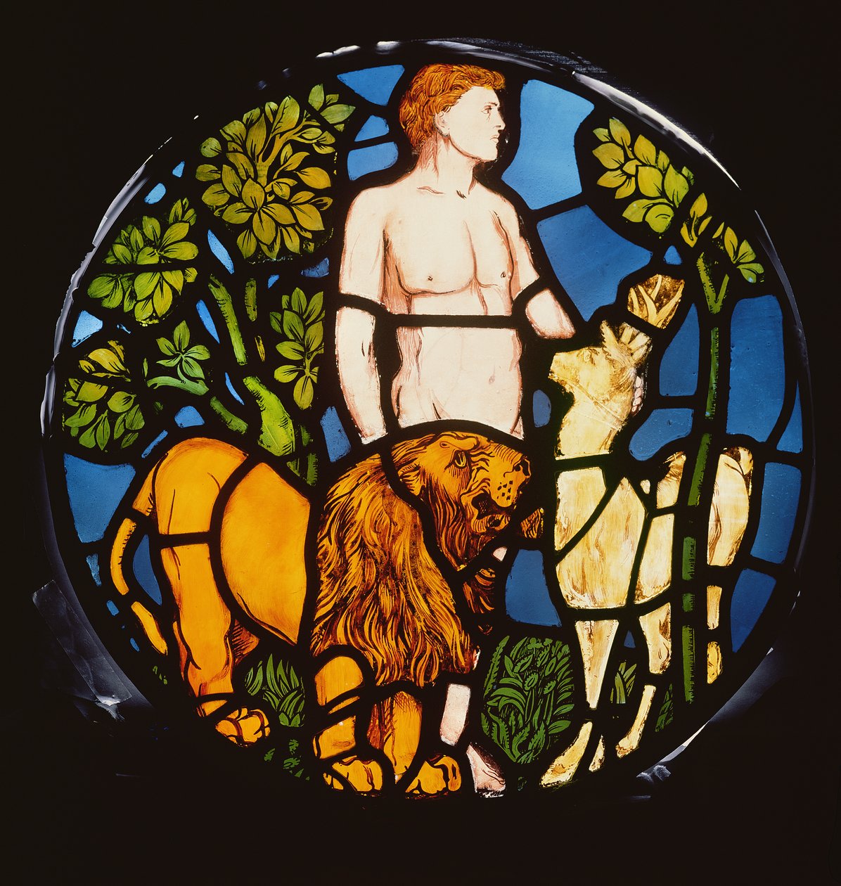 Adam Nazywający Bestie, fragment z Okna Stworzenia, 1861, fragment witrażu z roku 12053 autorstwa Philip Webb