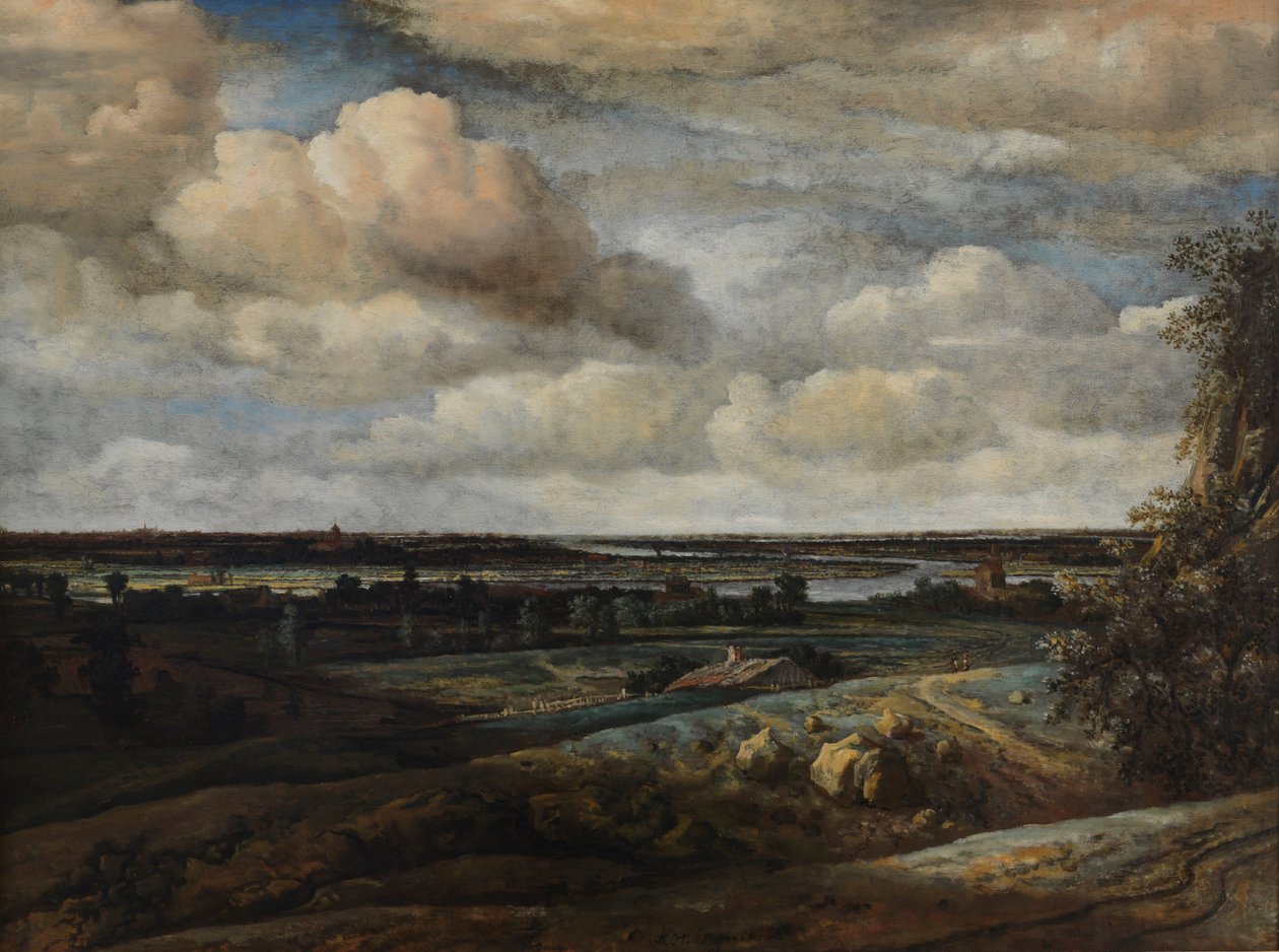 Holenderski panoramiczny krajobraz z rzeką autorstwa Philip de Koninck