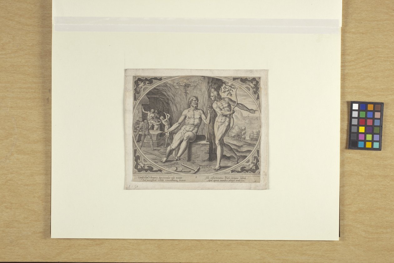 Kuźnia Wulkana, około 1600 r. (tusz) autorstwa Philip (after) Galle