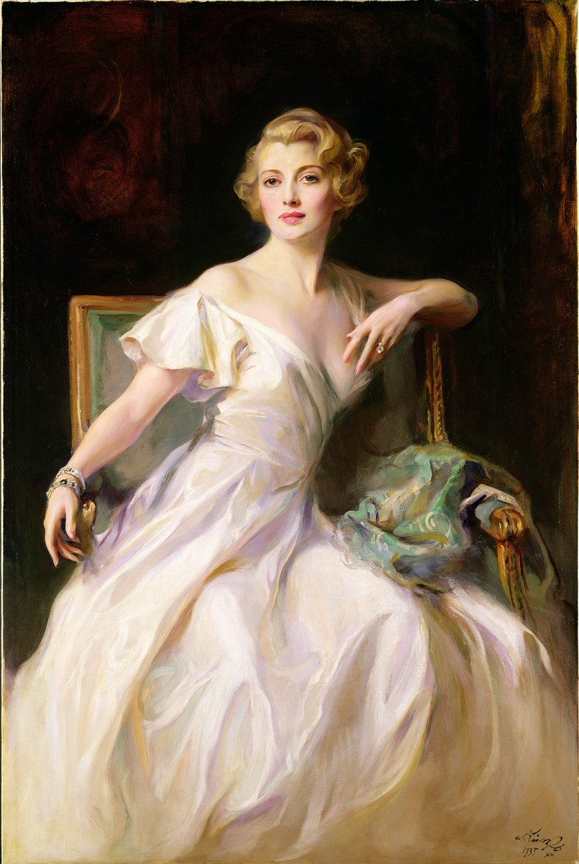 Biała sukienka - portret Joan Clarkson autorstwa Philip Alexius de Laszlo