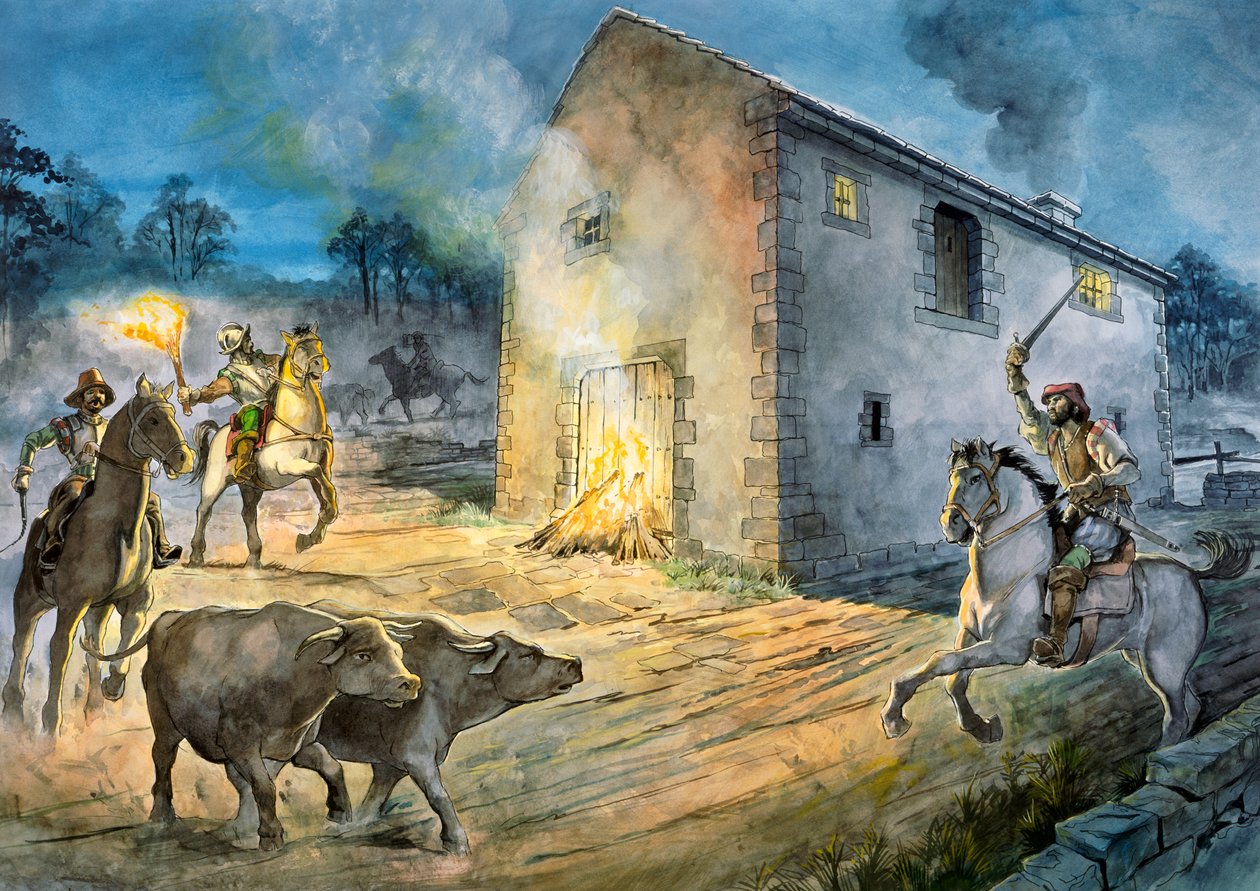 Reivers najeżdżający Birdoswald, XVI w., ok. 1990-2010 autorstwa Philip Corke
