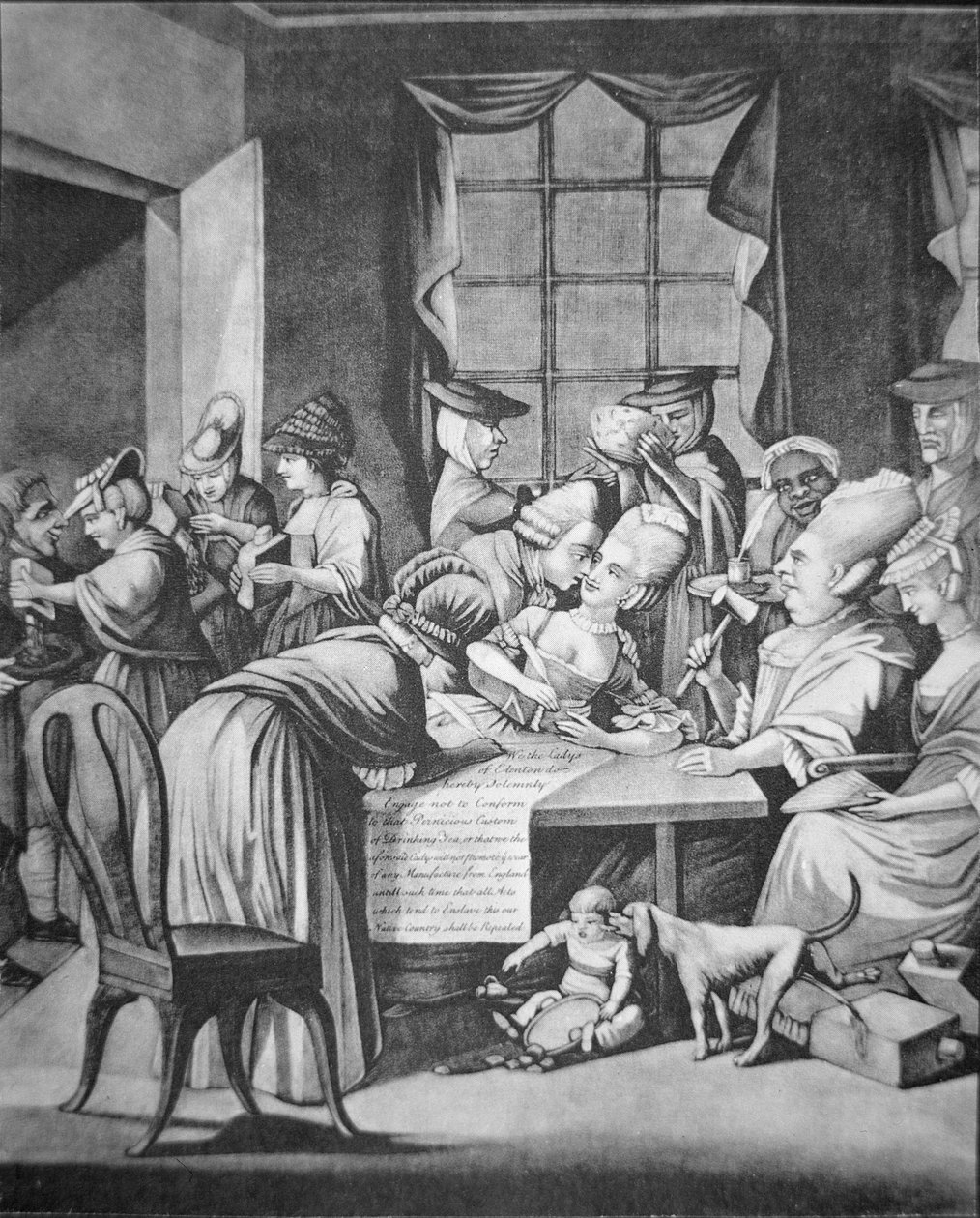 Patriotyczne damy z Edenton w Południowej Karolinie podpisują zobowiązanie „Nie pić więcej herbaty ani nie nosić więcej brytyjskich ubrań” (litografia) autorstwa Philip Dawe