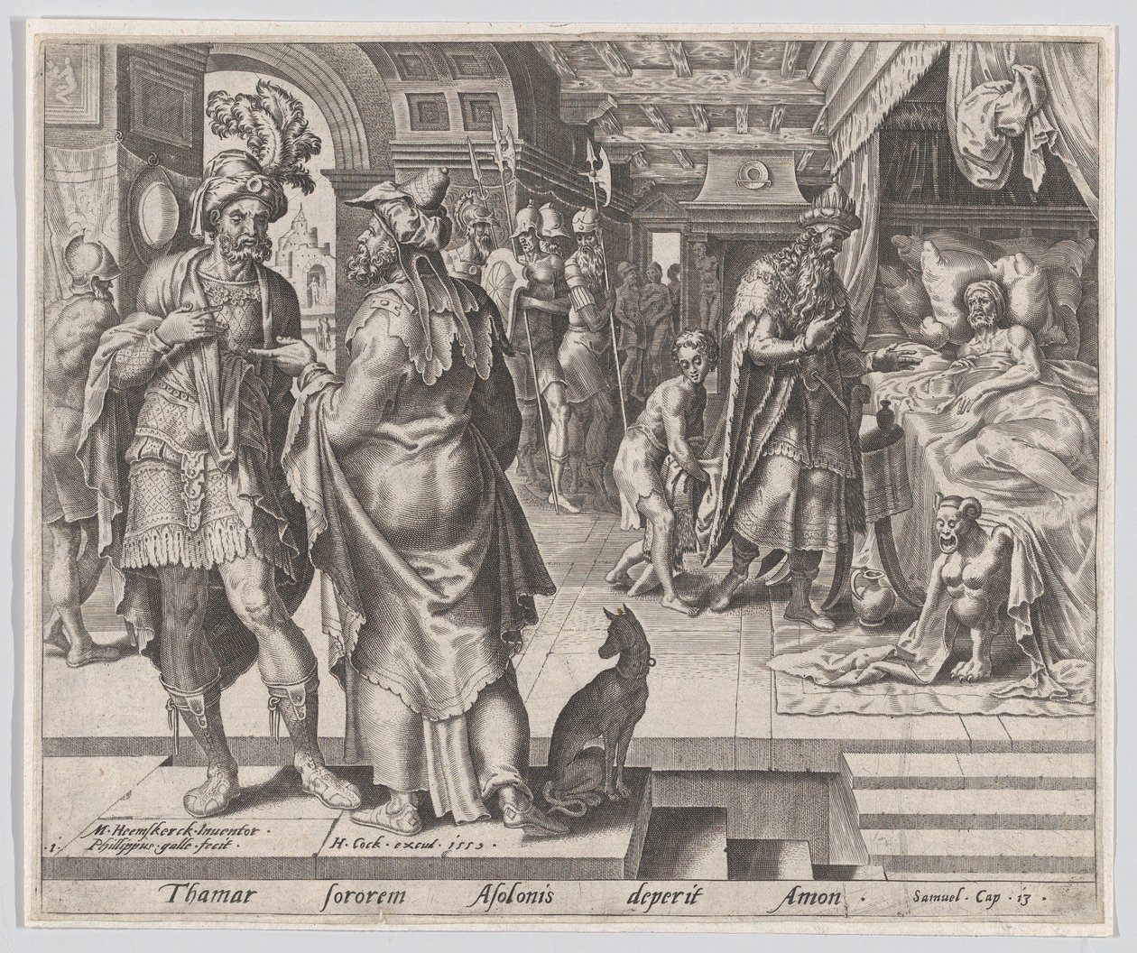 Jonadab Counseling Amnon, z Historii Tamar i Amnona, tablica 1, 1559., autorstwa Philip Galle