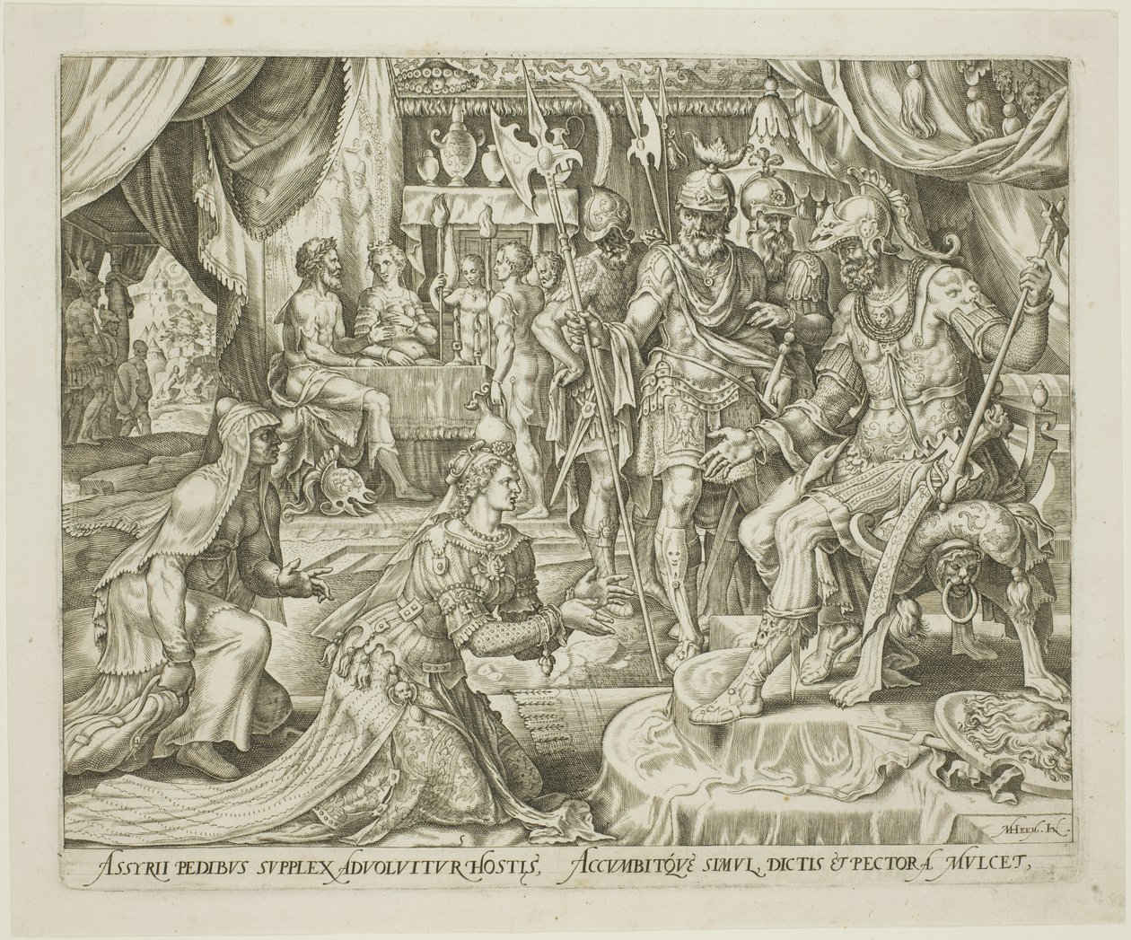 Judyta przedstawiona Holofernesowi, płyta piąta z Historii Judyty i Holofernesa autorstwa Philip Galle