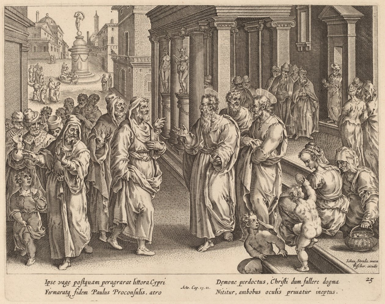 Św. Paweł walczy z czarownikiem autorstwa Philip Galle after Jan van der Straet