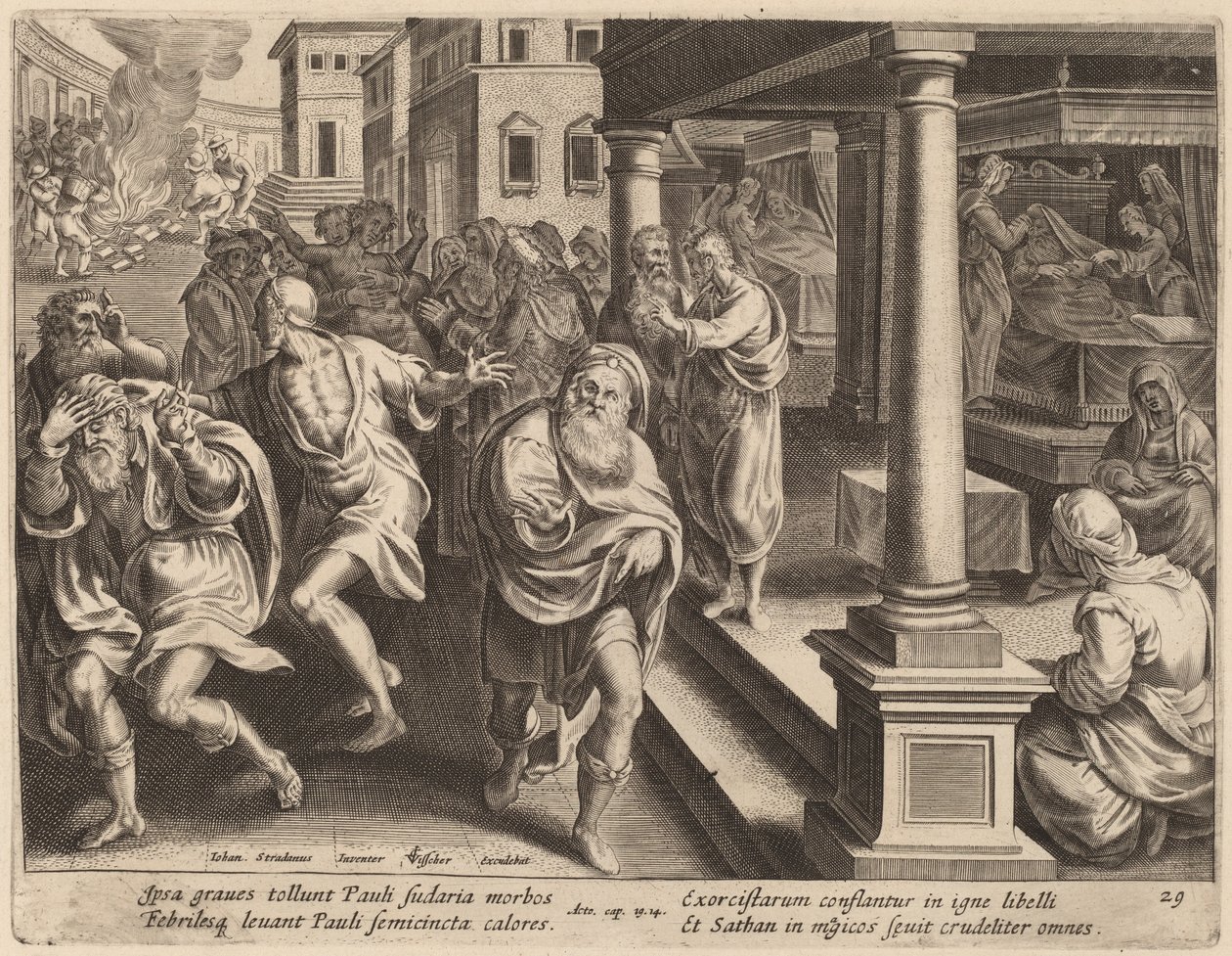 Św. Paweł wypędza złe duchy autorstwa Philip Galle after Jan van der Straet