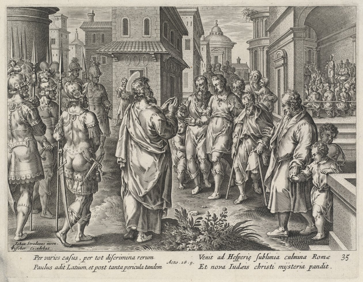 Głoszenie św. Pawła w Rzymie autorstwa Philip Galle after Jan van der Straet