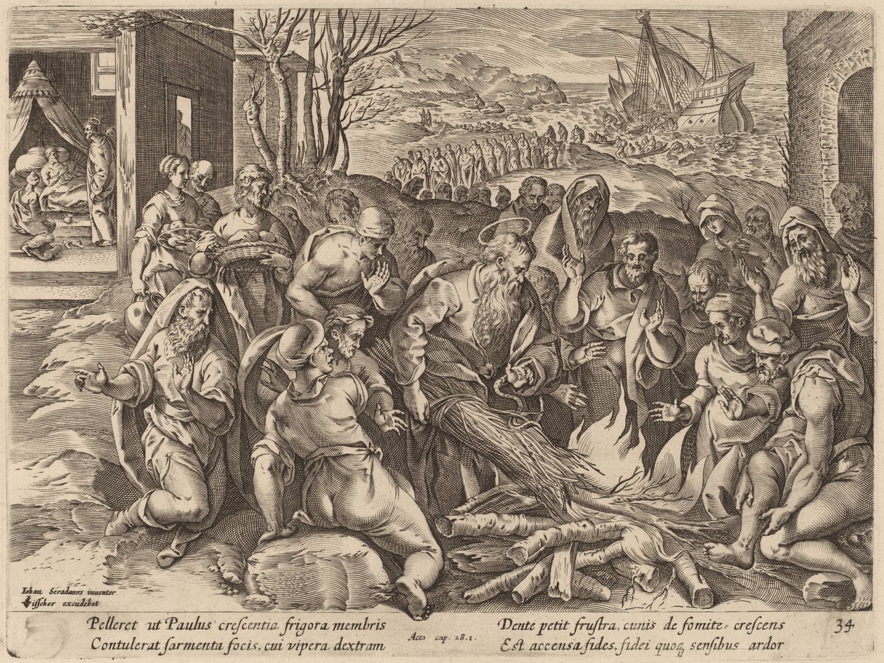 Rozbitek Saint Paul na wyspie Melita autorstwa Philip Galle after Jan van der Straet