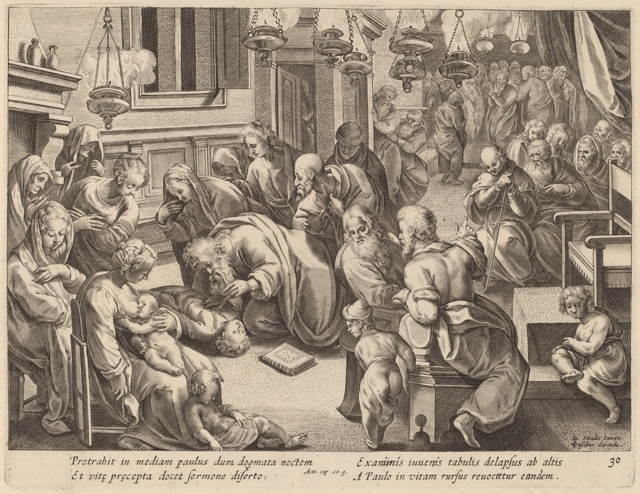 Upadek Eutychusa autorstwa Philip Galle after Jan van der Straet