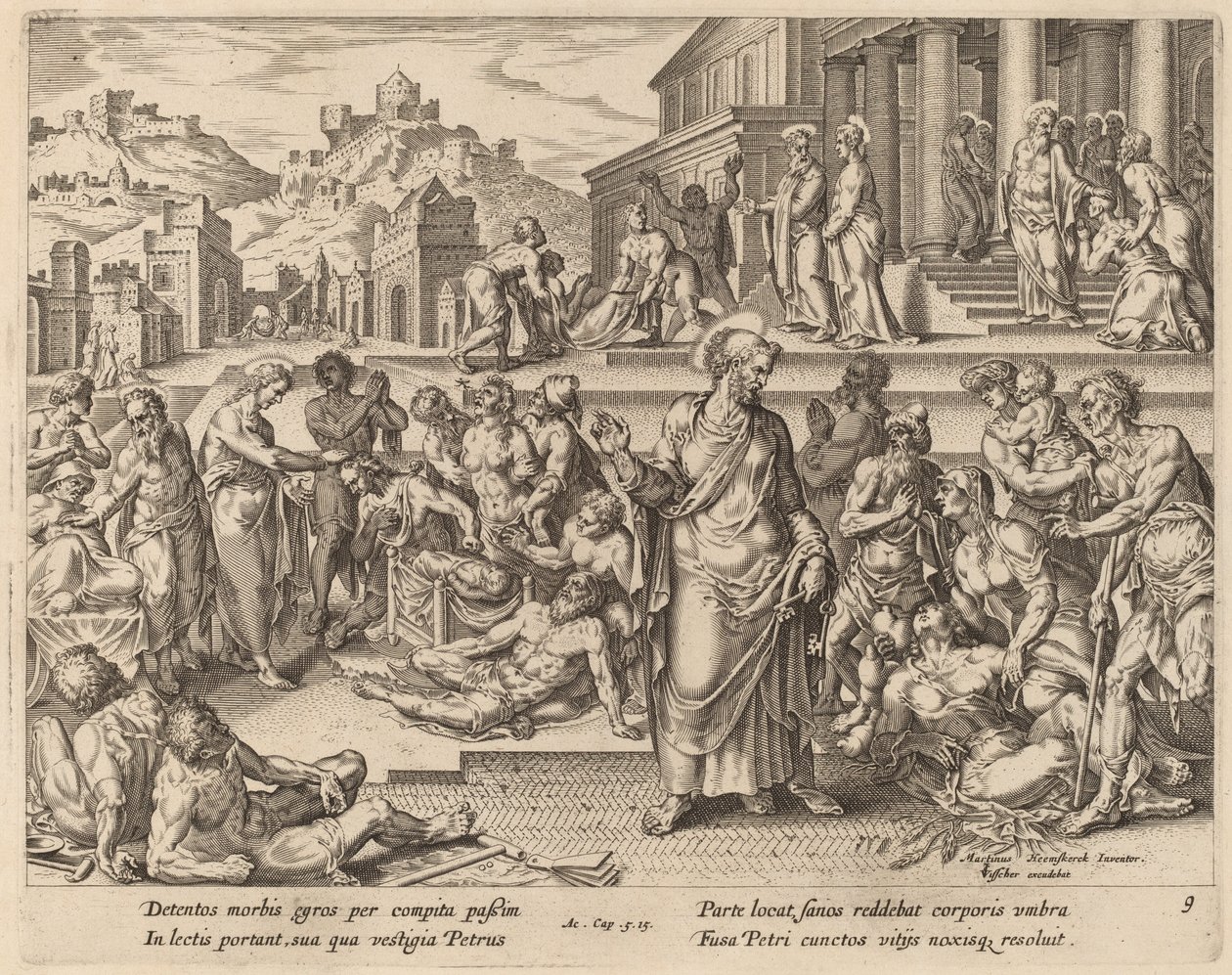 Święty Piotr uzdrawiający chorych swoim cieniem autorstwa Philip Galle after Maerten van Heemskerck
