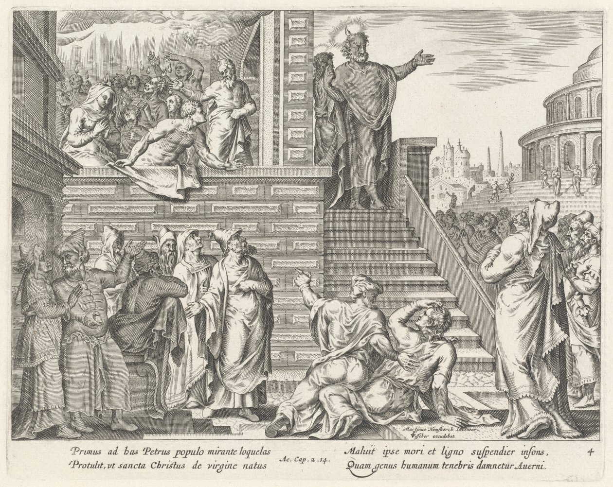 Święty Piotr mówi do ludzi o Chrystusie autorstwa Philip Galle after Maerten van Heemskerck