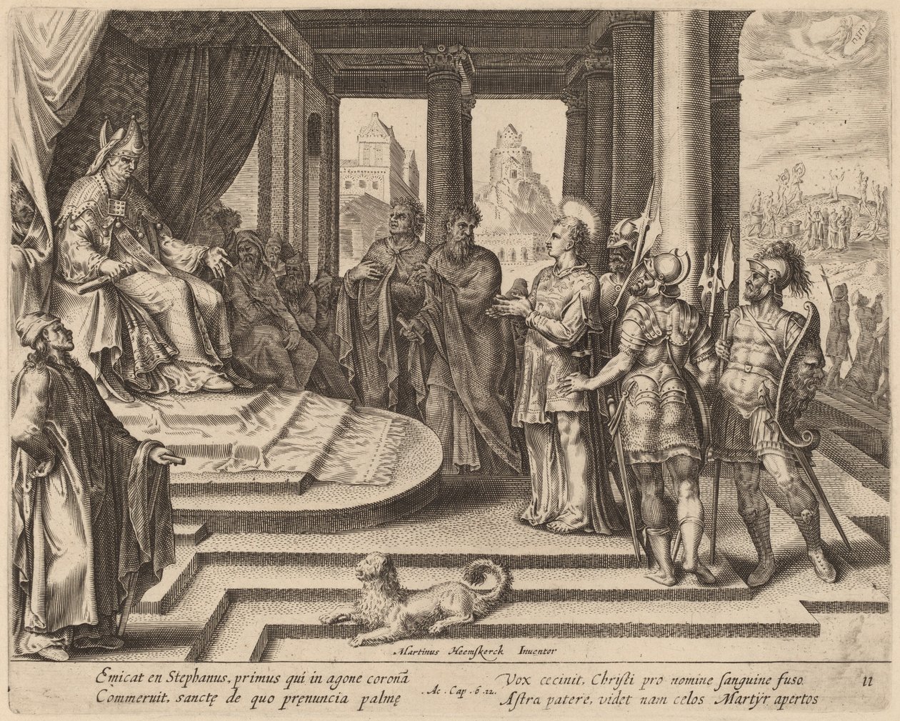 Św. Szczepan przed soborem autorstwa Philip Galle after Maerten van Heemskerck