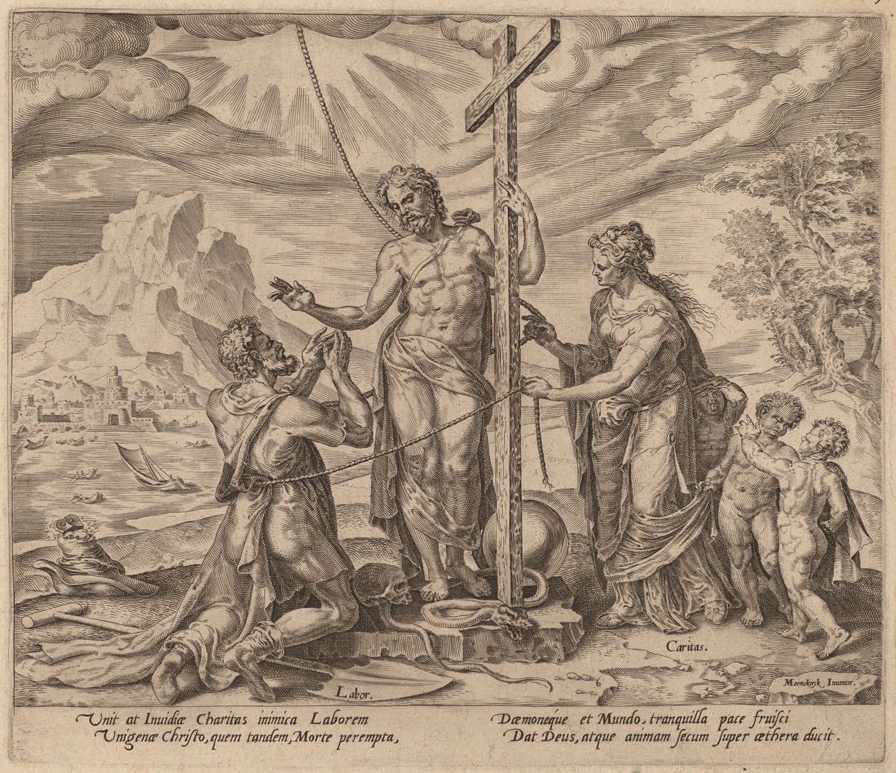 Pilny pracownik zjednoczony z Chrystusem po śmierci autorstwa Philip Galle after Maerten van Heemskerck