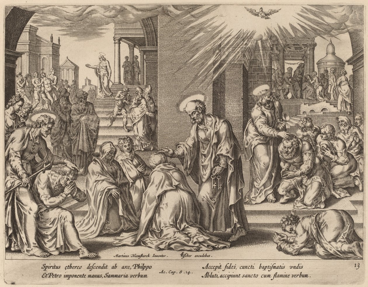Lud Samarii przyjmuje słowo Boże autorstwa Philip Galle after Maerten van Heemskerck