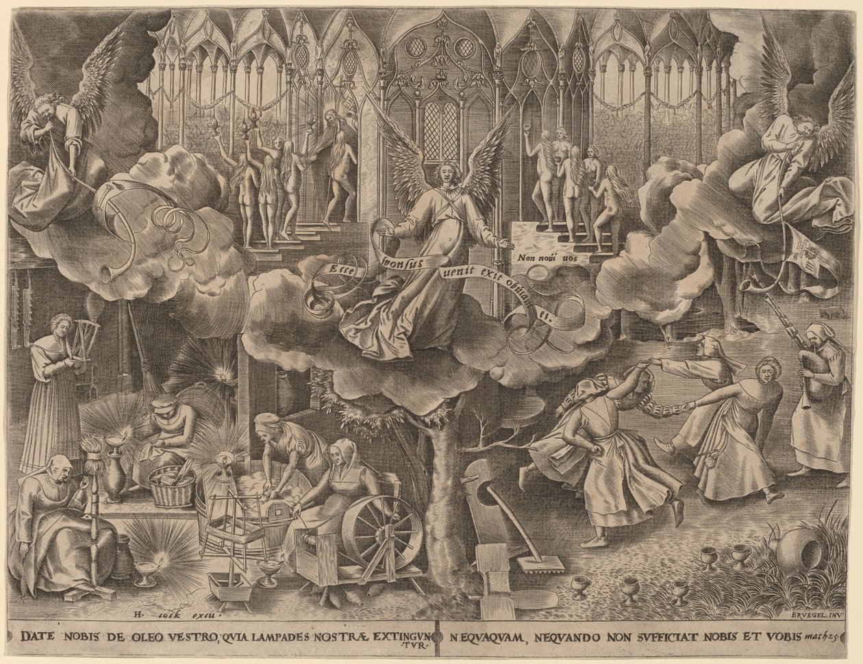 Przypowieść o pannach mądrych i głupich” autorstwa Philip Galle after Pieter Bruegel the Elder