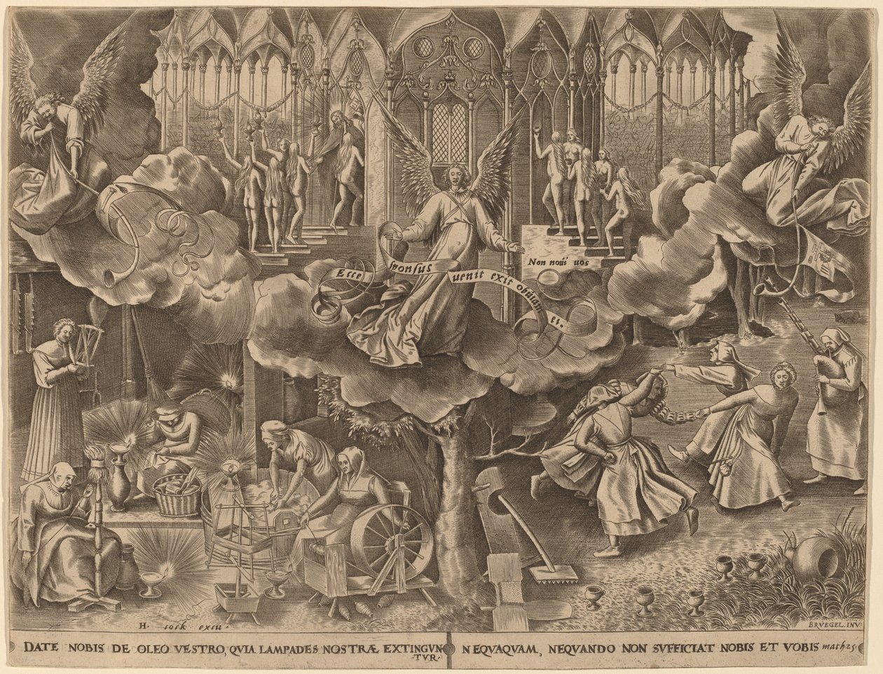 Przypowieść o pannach mądrych i głupich” autorstwa Philip Galle after Pieter Bruegel the Elder
