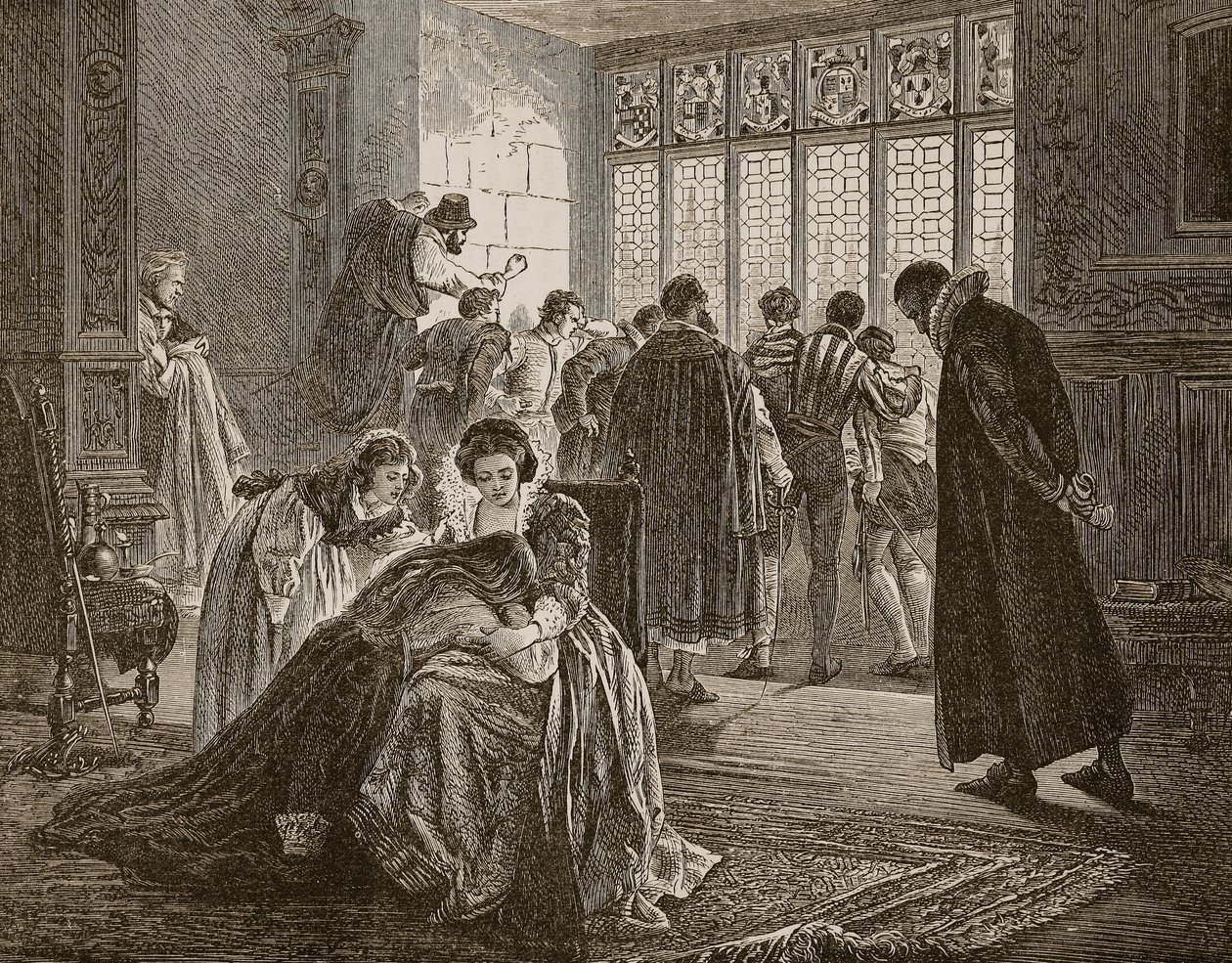 Ambasada angielska podczas masakry św. Bartłomieja, ilustracja z „Ilustrowanej historii Anglii Cassella” (zdjęcie w sepii) autorstwa Philip Hermogenes Calderon