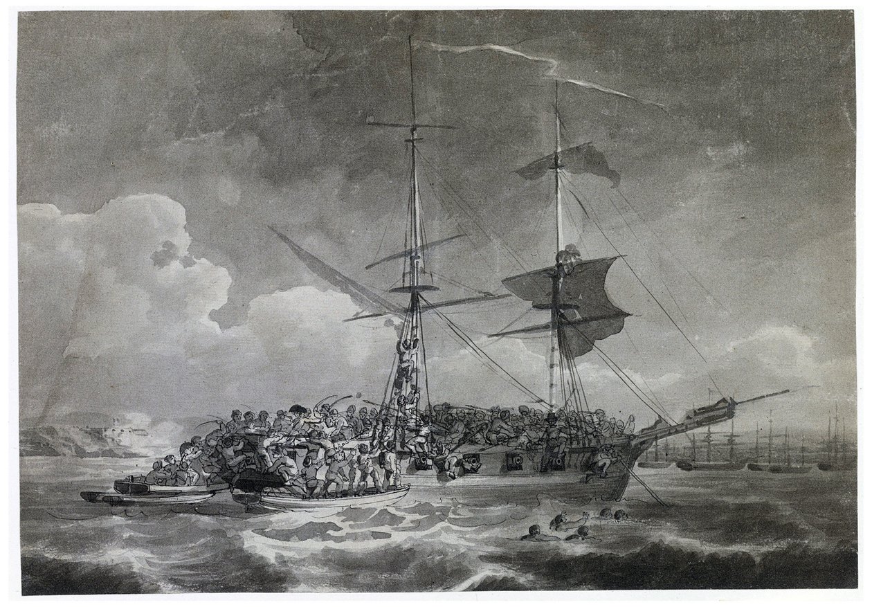 Portret francuskiego brygantyna (ceglarza), La Chevrette (niepewne). Wykonany tuszem przez Philippe Jacques de Loutherbourg (1740-1812). autorstwa Philip James de (1740 1812) Loutherbourg
