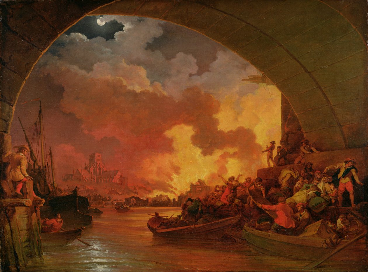 Wielki pożar Londynu, ok. 1797 (olej na płótnie) autorstwa Philip James de Loutherbourg