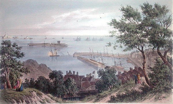 Royal Squadron at Anchor, 2 września 1846, z wizyty królowej Wiktorii w Jersey, grawerowane przez H. Waltera autorstwa Philip John (after) Ouless