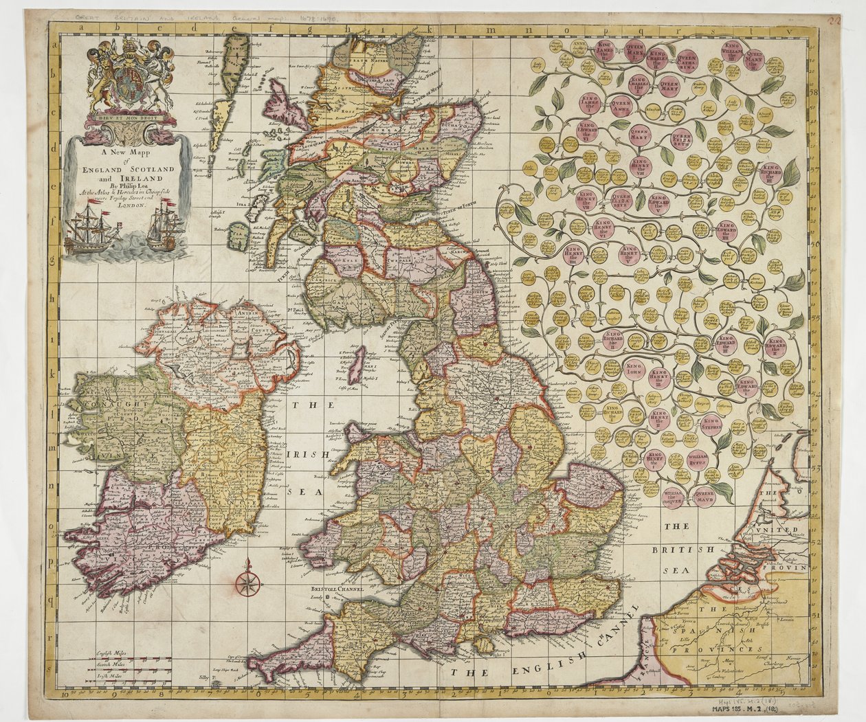 Nowa mapa Anglii Szkocji i Irlandii, c.1690 (kolorowe grawerowanie) autorstwa Philip Lea