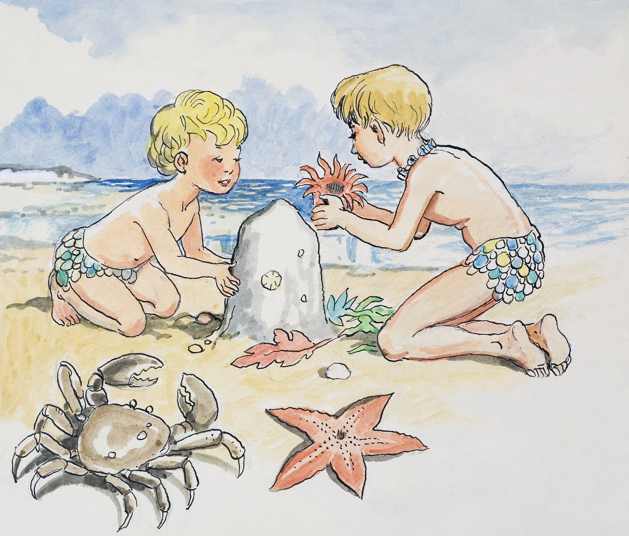 Nad morzem, ilustracja z książki "The Water Babies" autorstwa Charlesa Kingsleya autorstwa Philip Mendoza