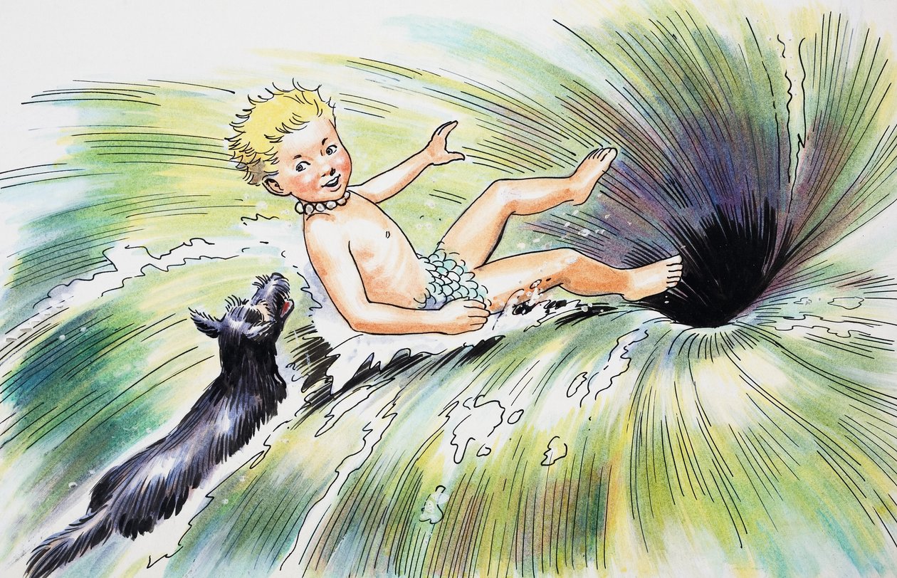 Wpadnięcie w wir, ilustracja z książki "The Water Babies" autorstwa Charlesa Kingsleya autorstwa Philip Mendoza
