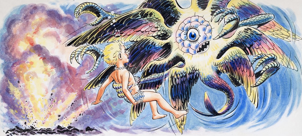 Mityczny potwór, ilustracja z książki "The Water Babies" autorstwa Charlesa Kingsleya autorstwa Philip Mendoza