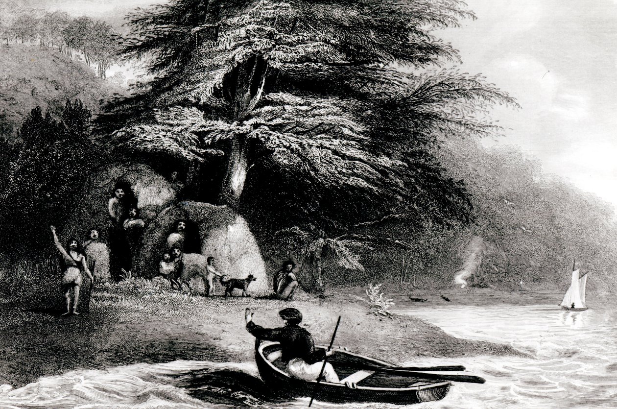 Fuegian Wigwamy w Hope Harbourin Magdalen Channel, grawerowane przez S. Bulla, 1838 autorstwa Philip Parker King