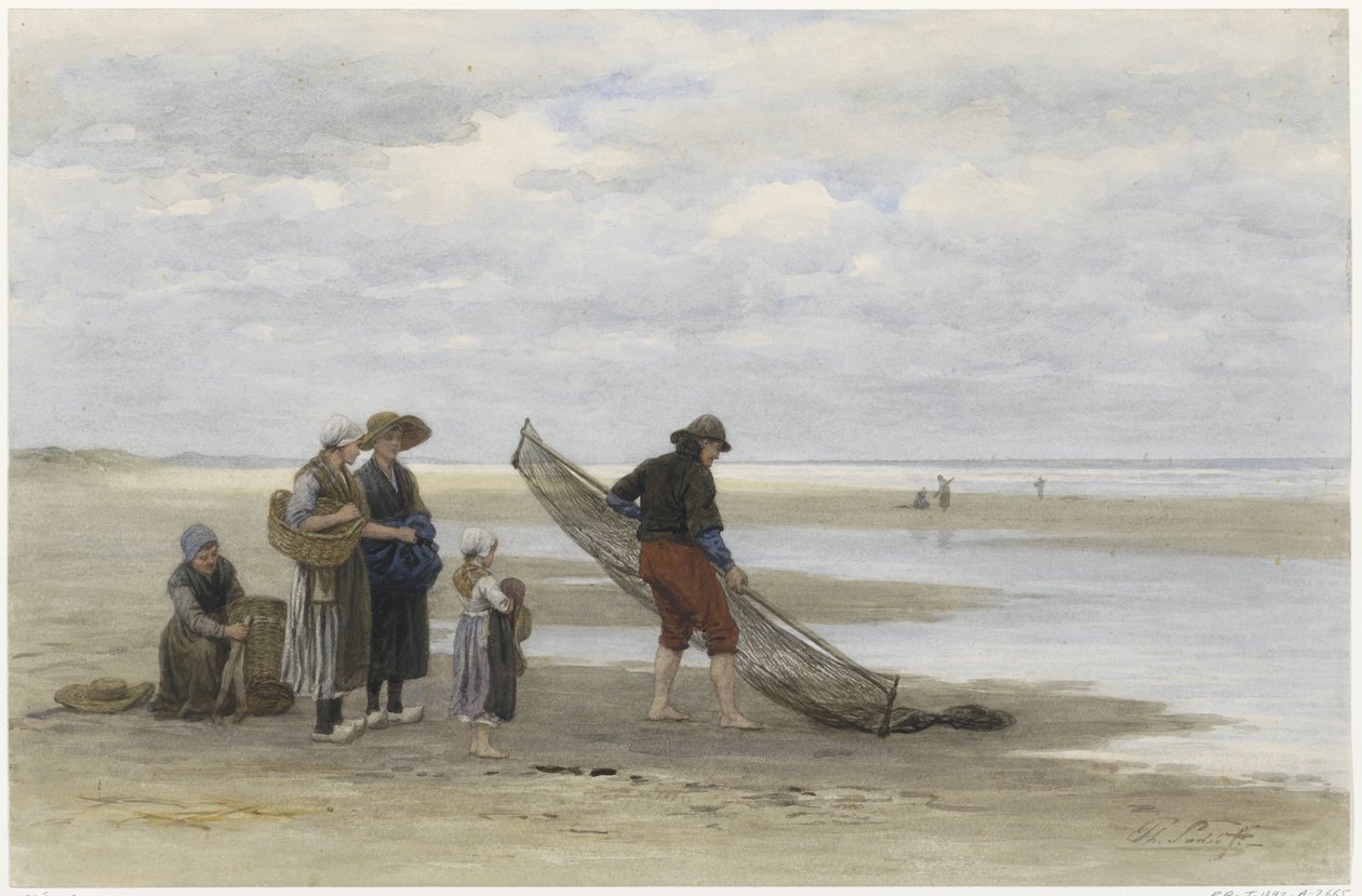 Rybak krewetek na plaży Pêcheur de crevettes (tytuł na przedmiocie) autorstwa Philip Sadée