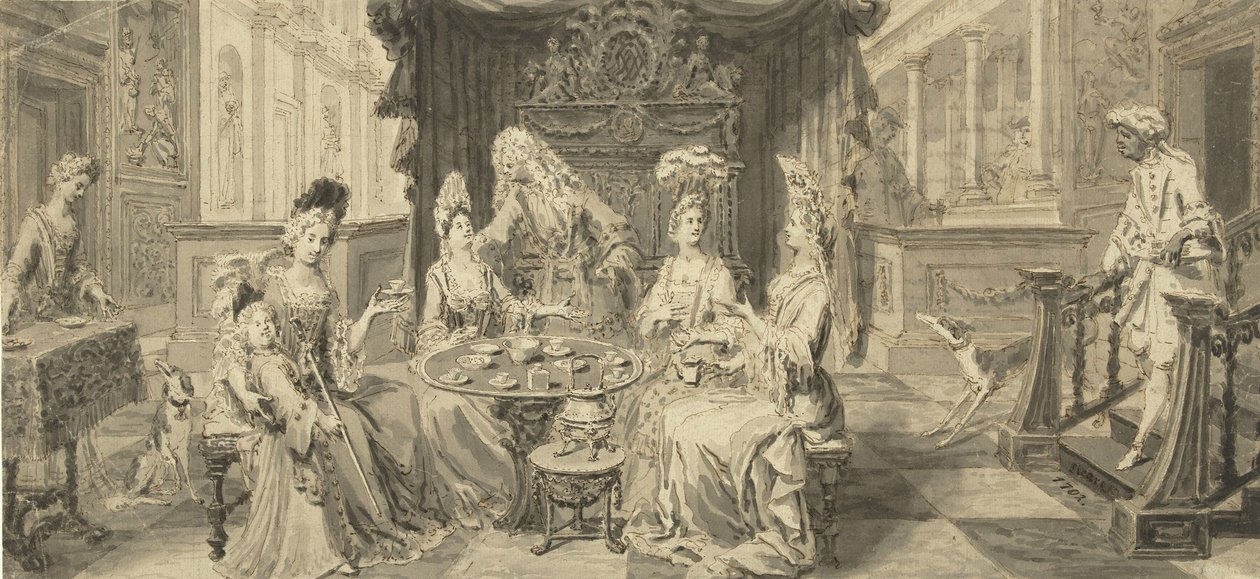 Eleganckie społeczeństwo przy okrągłym stole, um 1700 autorstwa Philip Tidemann