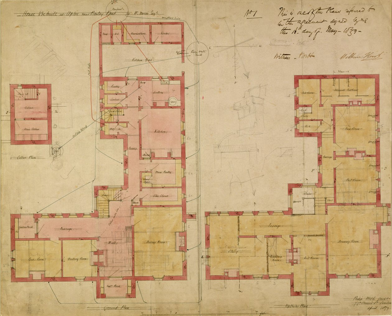 Plany Czerwonego Domu, Bexley Heath, 1859 (pióro, tusz i wc na papierze) autorstwa Philip Webb