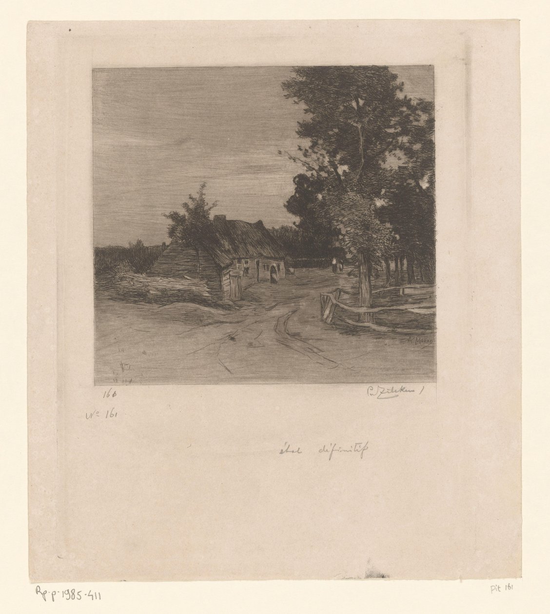 Gospodarstwo na wiejskiej drodze z drzewami Wioska (oryginalny tytuł) autorstwa Philip Zilcken (signed by artist)