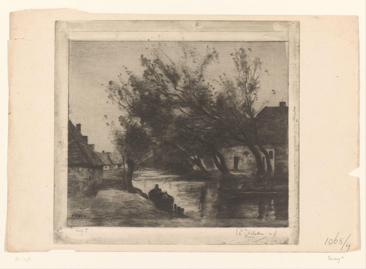 Widok na wioskę z rowem i łodziami Płaca (tytuł oryginalny) autorstwa Philip Zilcken (signed by artist)