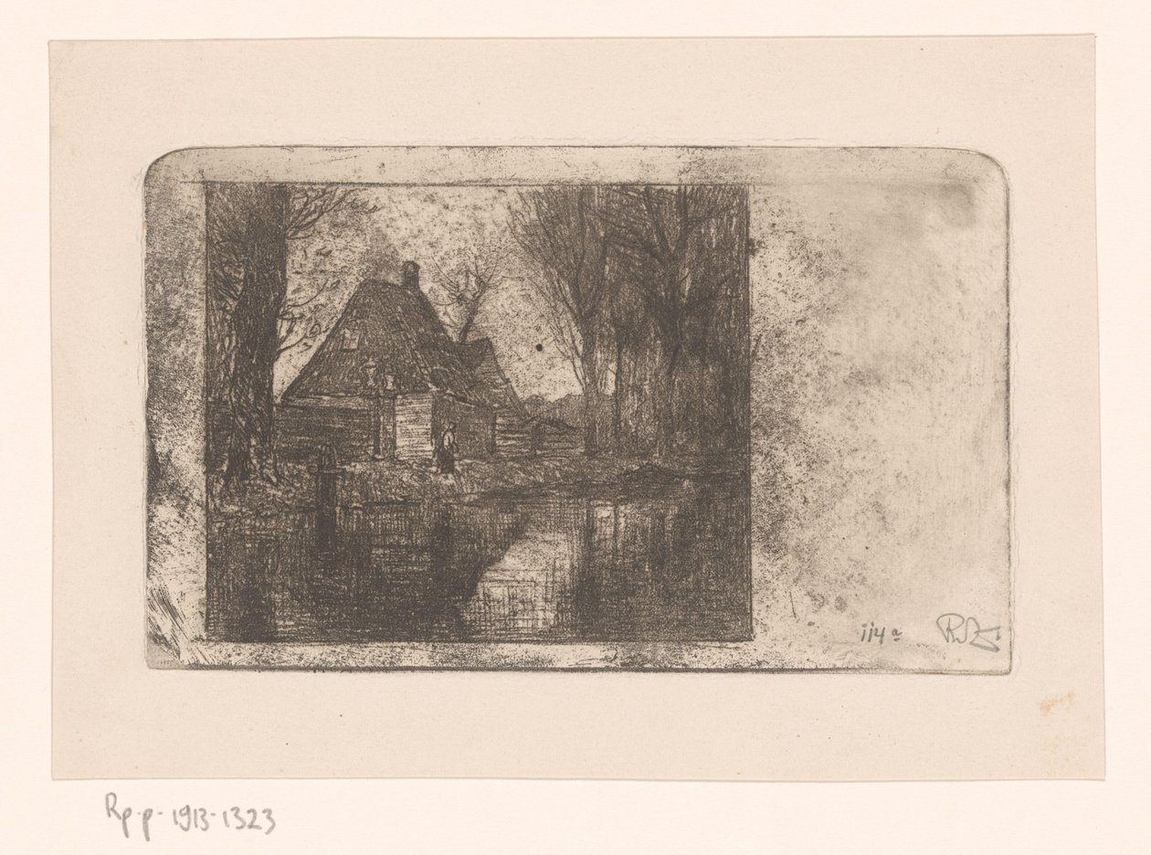 Drewniany dom i drzewa na rowie autorstwa Philip Zilcken (signed by artist)