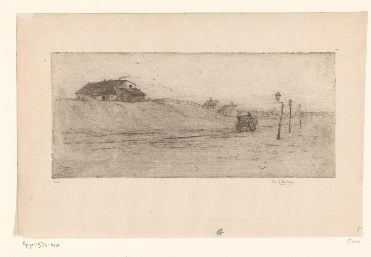 Krajobraz z domami, latarniami i wozem Banlieue de Bruxelles (tytuł oryginalny) autorstwa Philip Zilcken (signed by artist)