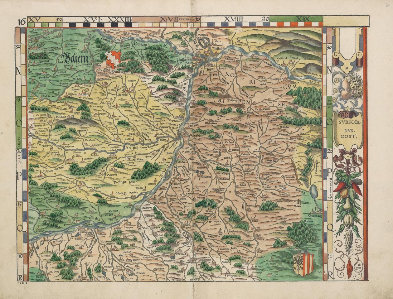 Philipp Apian - Bairische Landtafeln z 1568 r. (płyta 16) ok. 1 autorstwa Philipp Apian