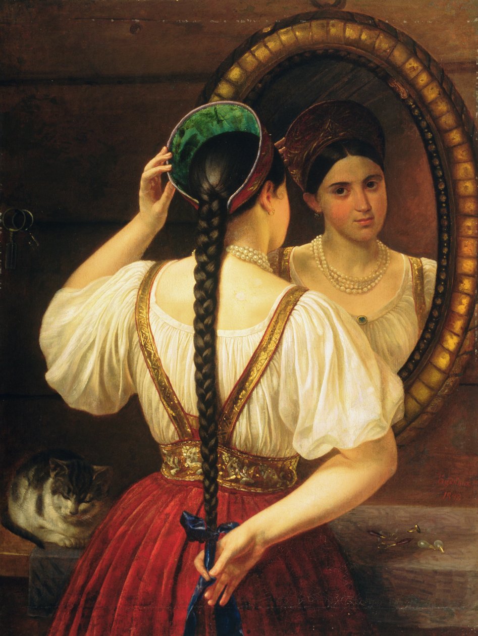 Dziewczyna przy lustrze, 1848 autorstwa Philipp Osipovich Budkin
