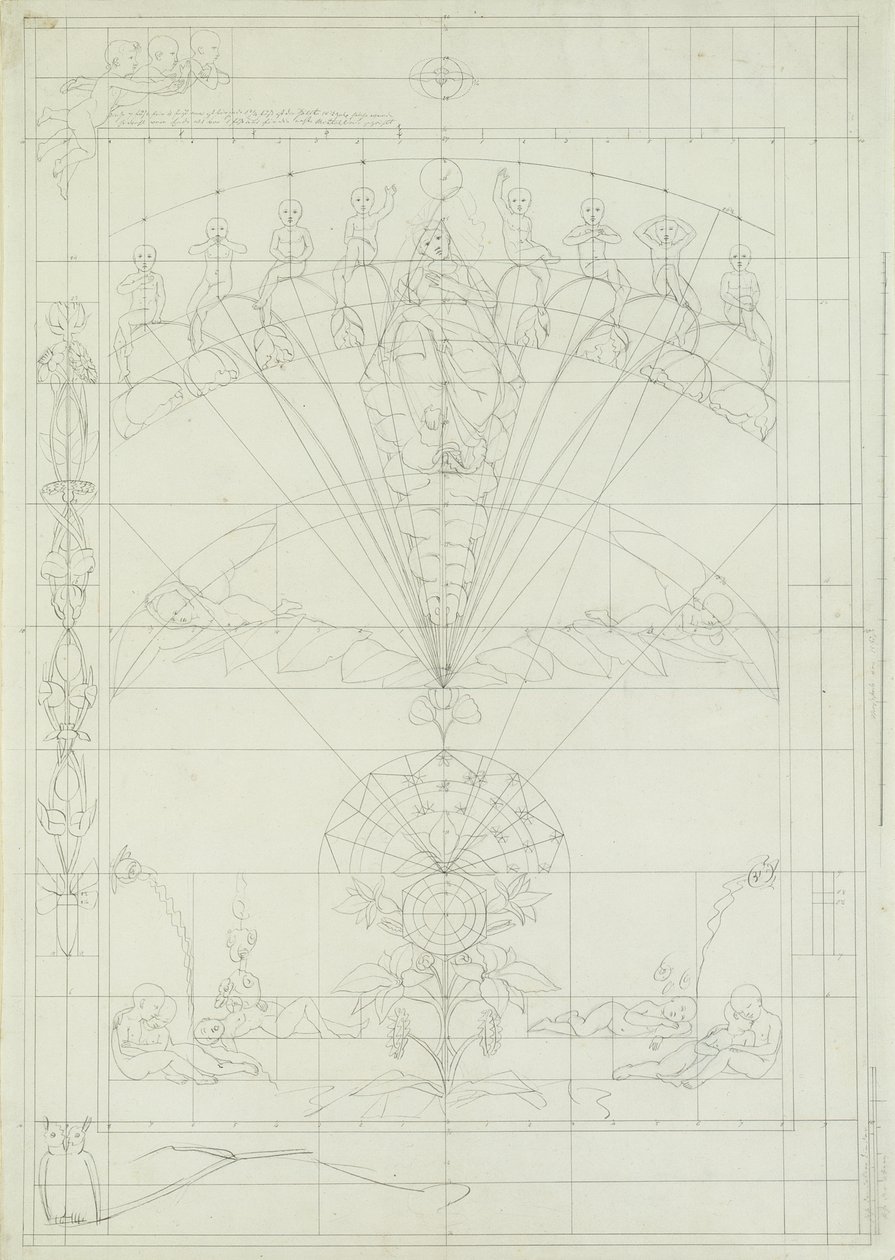 Studium kompozycyjne do Nocy, 1803 (pióro i atrament na papierze) autorstwa Philipp Otto Runge