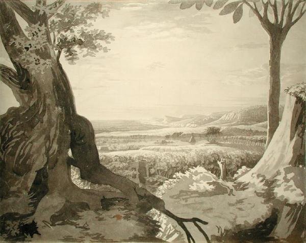 Krajobraz Doliny Nilu, 1805-6 (szary ołówek na papierze) autorstwa Philipp Otto Runge