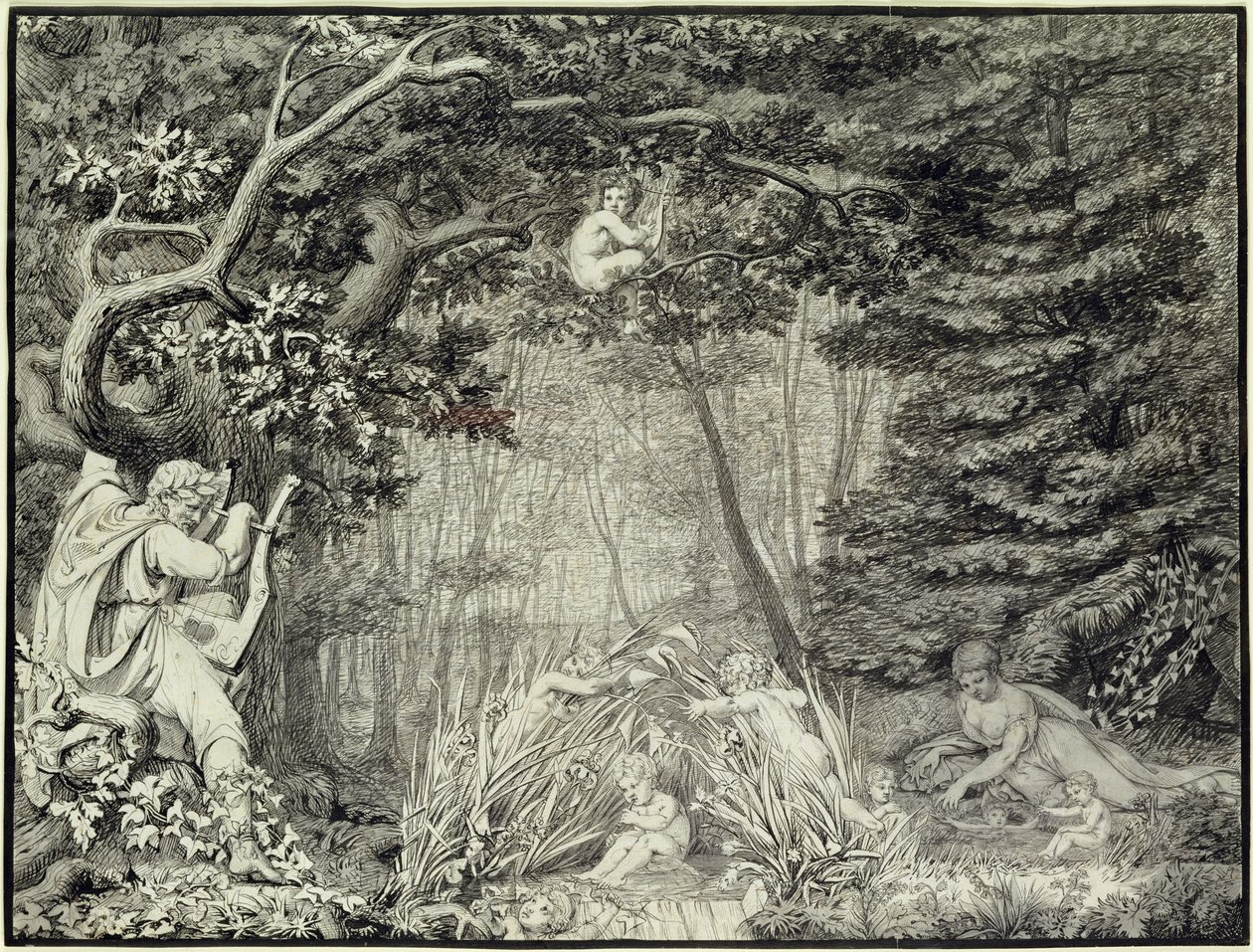 Poeta na wiosnę, 1805 (pióro, tusz i ołówek na papierze) autorstwa Philipp Otto Runge