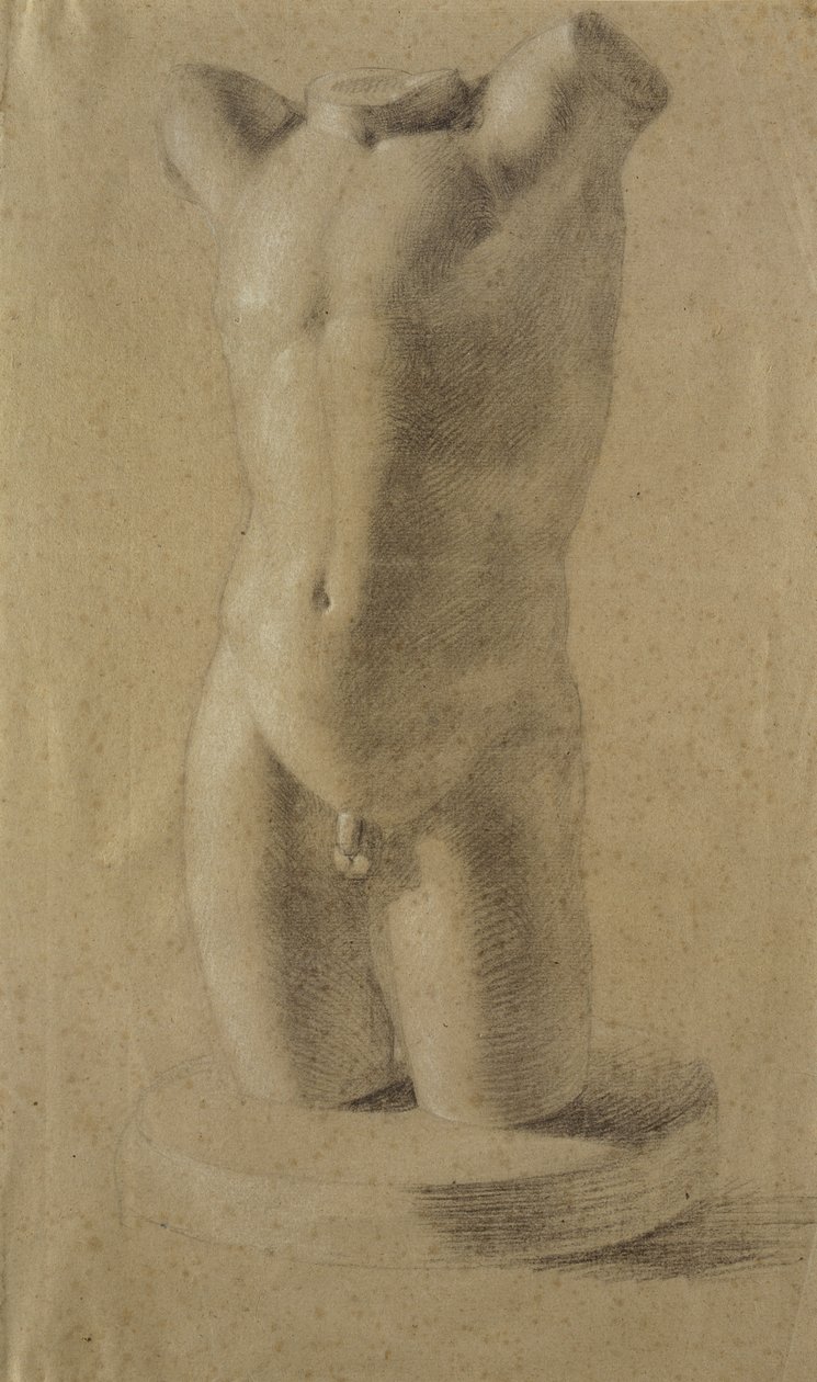 Tułów młodzieńca na okrągłym cokole, 1800 (kreda czarno-biała na szarym papierze) autorstwa Philipp Otto Runge