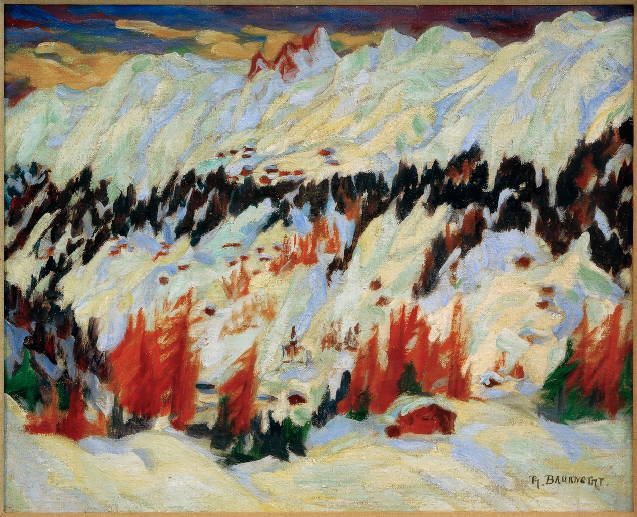 Zimowy krajobraz w pobliżu Davos Frauenkirch, (Zimowy krajobraz w pobliżu Davos Glacis) autorstwa Philipp Bauknecht