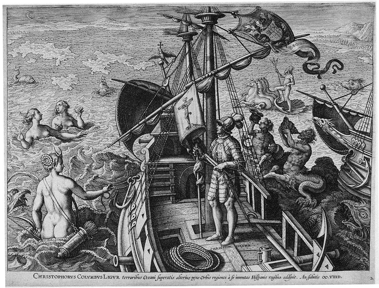 Christophorus Columbus Ligur America Retectio, 1591 autorstwa Philipp Galle