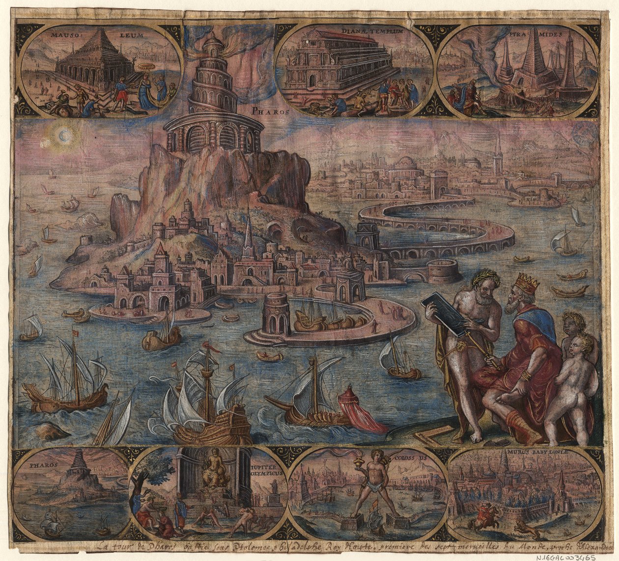 Latarnia morska w Aleksandrii z cyklu Ósme cuda świata według Maartena van Heemskercka, 1572 autorstwa Philipp Galle