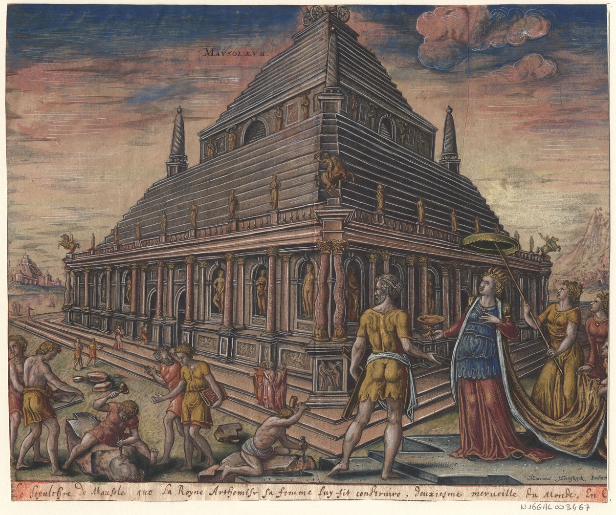 Mauzoleum w Halikarnasie z cyklu Ósme cuda świata według Maartena van Heemskercka, 1572 autorstwa Philipp Galle