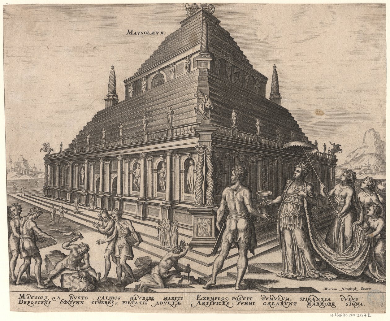 Mauzoleum w Halikarnasie z cyklu Ósme cuda świata według Maartena van Heemskercka, 1572 autorstwa Philipp Galle