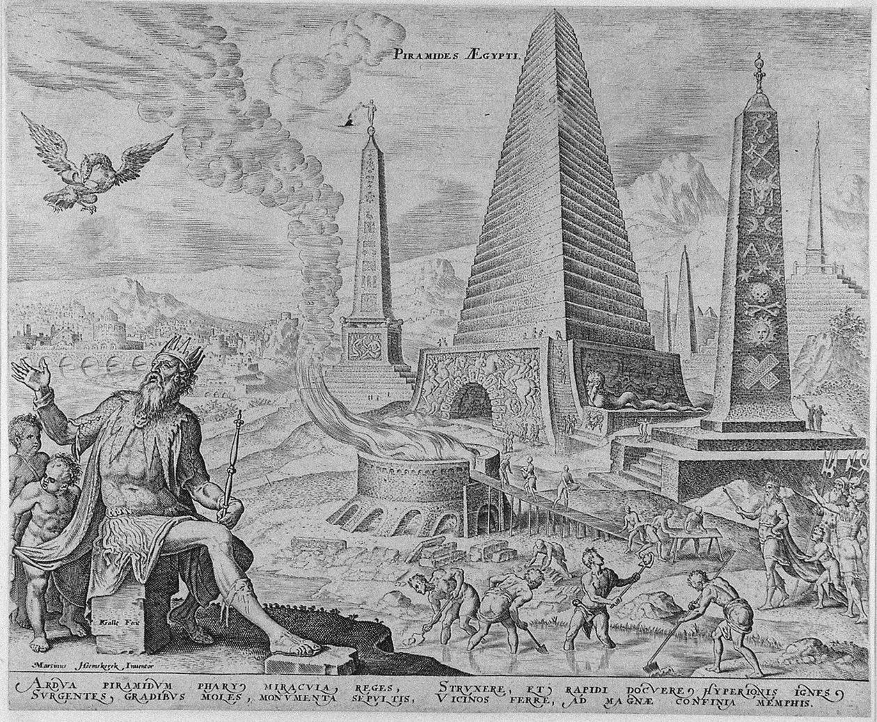 Piramidy Egiptu z serii Ósme cuda świata według Maartena van Heemskercka, 1572 autorstwa Philipp Galle
